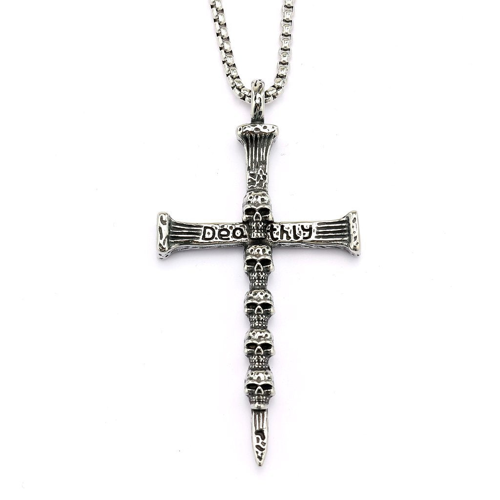 Men's Steel Multi Skull Cross Pendant Necklace