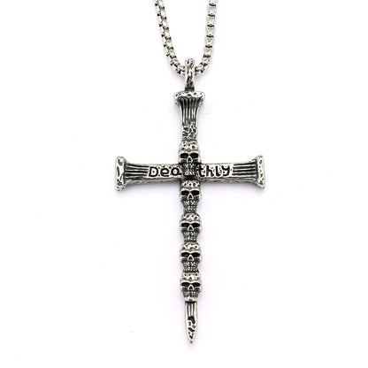 Men's Steel Multi Skull Cross Pendant Necklace