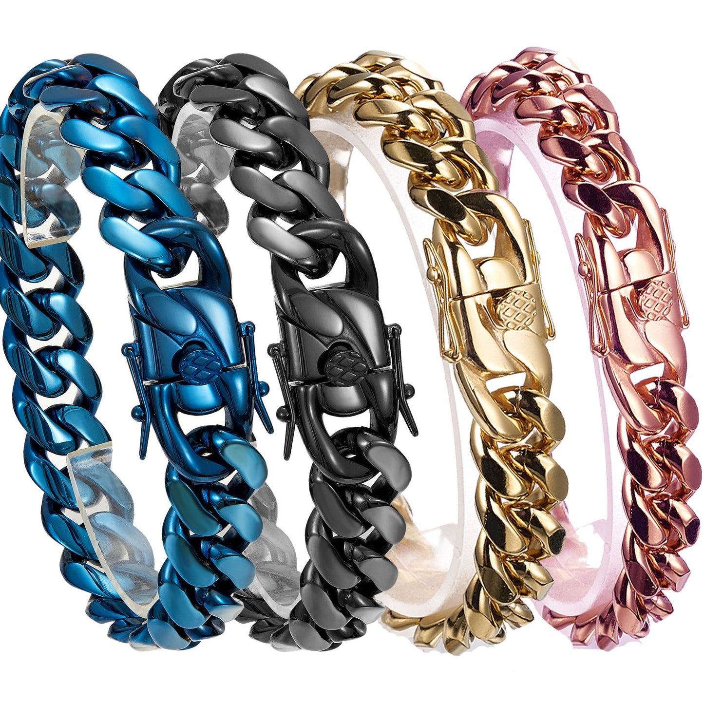 Men’s Slim European American Hip Hop Stainless Steel Tight Weave Electroplated Brazilian Chain Bracelet Fashion Wrist Jewelry