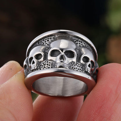 Vintage Solid Stainless Steel Gothic Skull Ring for Men