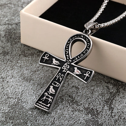Men's Steel Egyptian Ankh Hieroglyph Pendant Necklace