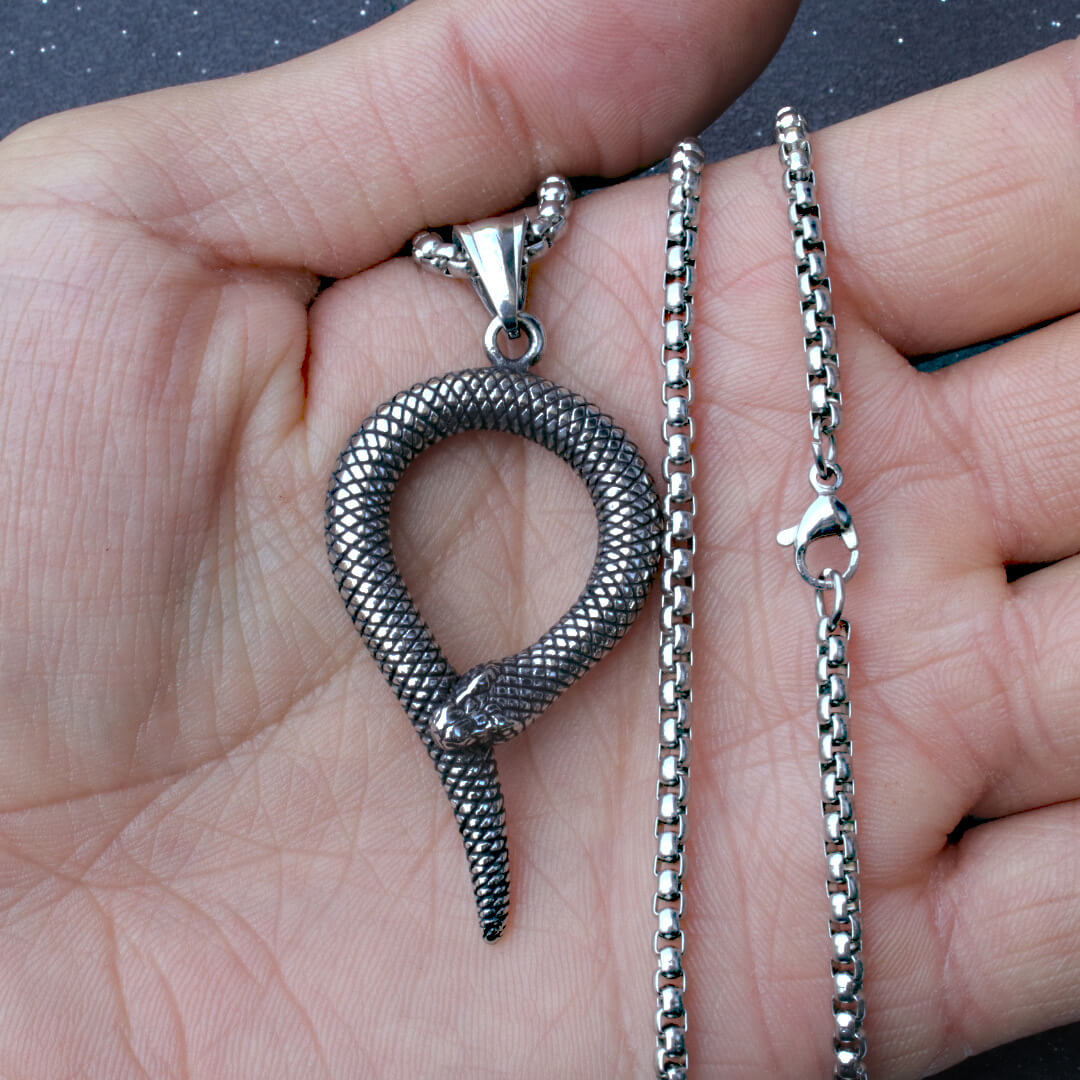 Men's Steel Vintage Coiled Snake Pendant Necklace