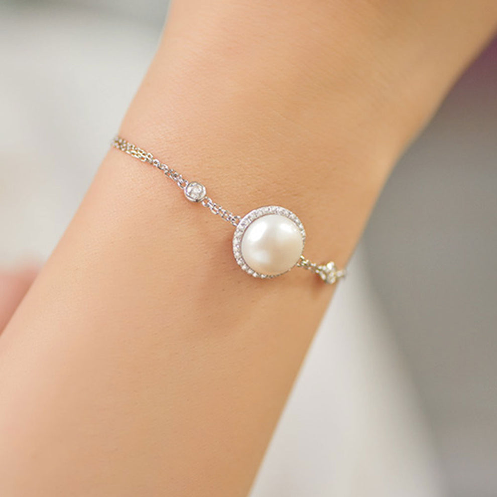 Women's White Gold Big Organic Pearl Halo Bracelet