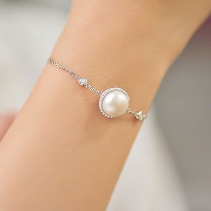 Women's White Gold Big Organic Pearl Halo Bracelet