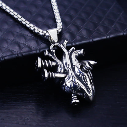 Vintage Stainless Steel Men's Screw Heart Pendant Necklace