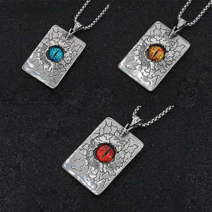 Men's Steel Cracked Dog Tag Evil Eye Retro Hip Hop Jewelry Pendant Necklace