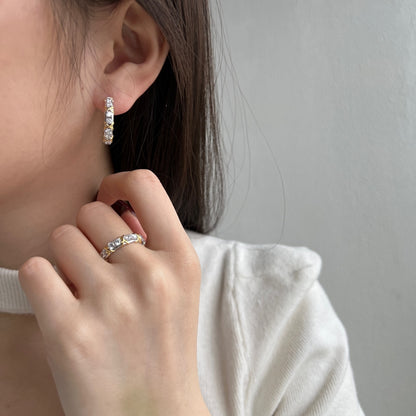 Women's Two‑Tone X Cross Wrap Hoop Earrings, Colorless Round Zirconia Inlaid, S925