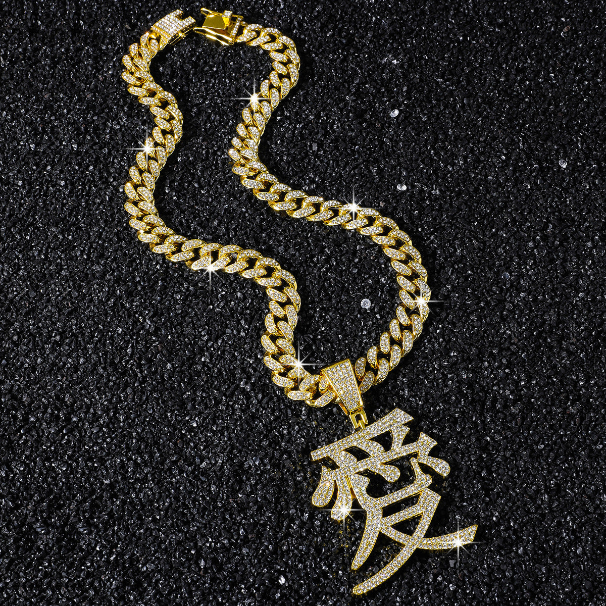 Hip-Hop Chinese Character Love Cuba Chain Pendant Necklace