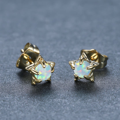 Women's Star‑Shape Prong‑Set White Opal Stud Earrings, with White Gold Plating / Gold Plating