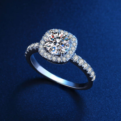 Women's White Gold Square Stones Adjustable Moissanite Ring