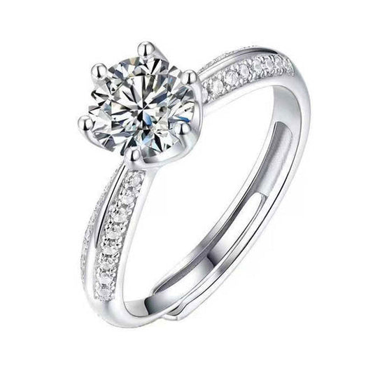Women's White Gold S925 Channel Setting Stones Adjustable Moissanite Ring