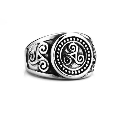 Vintage Solid Stainless Steel Viking Symbol Circle Spiral Ring for Men