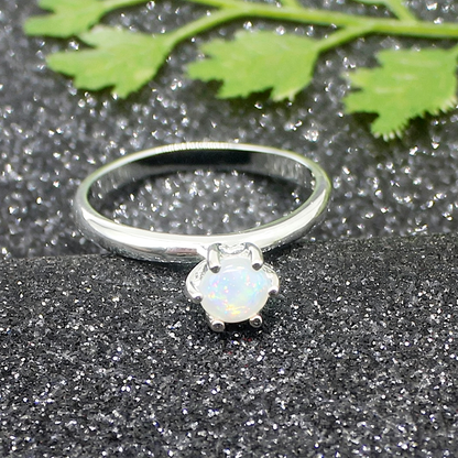 Women's White Gold Plated Four Prong Opal ring