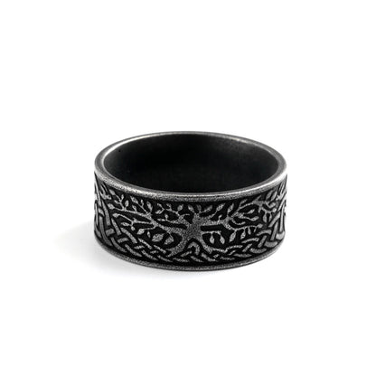 Vintage Solid Stainless Steel Celtic Knot Tree of Life Wide Band Ring for Men