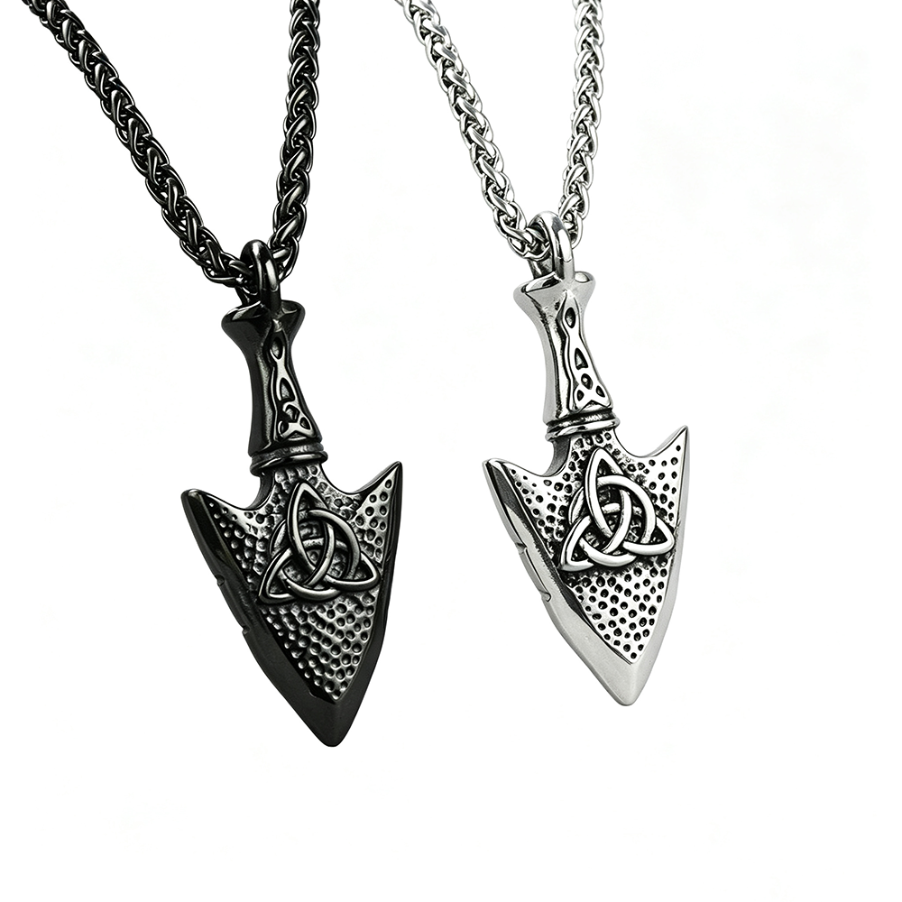 Men's Steel Celtic Knot Spearhead Pendant Necklace