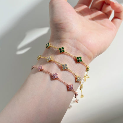 Women's Fashion Exquisite Bracelet, Round Zirconia Inlaid Clover & Hollow Butterfly Design, S925 with 18K Gold Plating