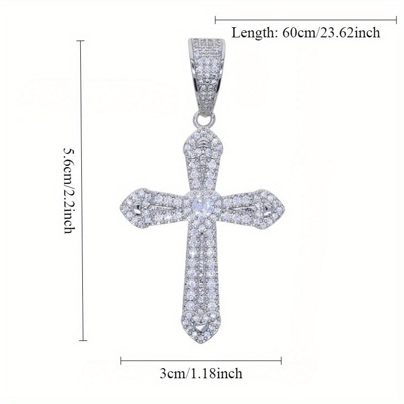 Men's Heart-Shaped Cross Zircon Pendant Necklace