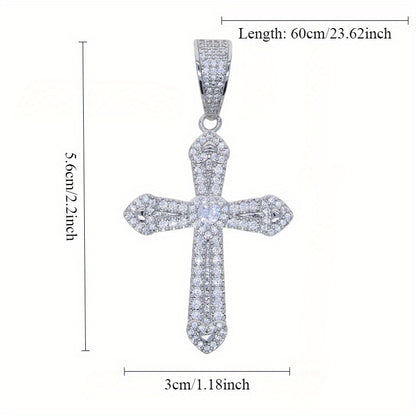 Men's Heart-Shaped Cross Zircon Pendant Necklace