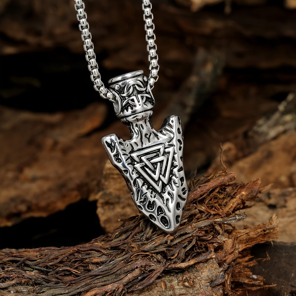 Men's Triangular Rune Arrow Pendant Necklace