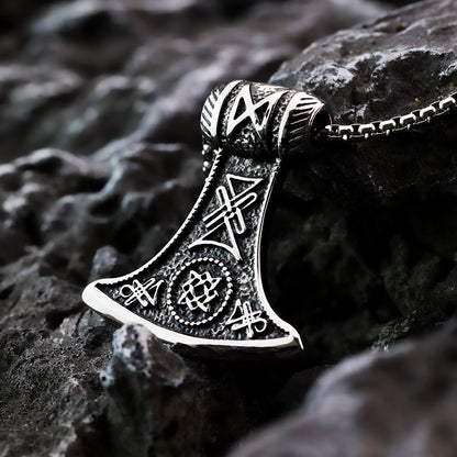 Vintage Stainless Steel Slavic Axe Pendant Necklace for Men