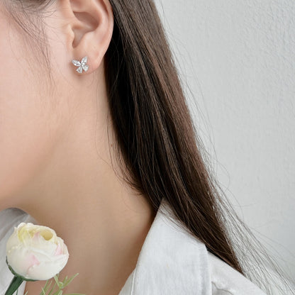 Women's Butterfly Stud Earrings, Marquise Clear Zirconia, S925 with White Gold Plating