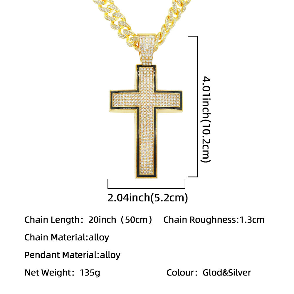 Hip-Hop Style Studded Cross Cuban Chain Pendant Necklace