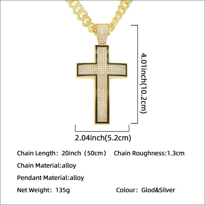 Hip-Hop Style Studded Cross Cuban Chain Pendant Necklace