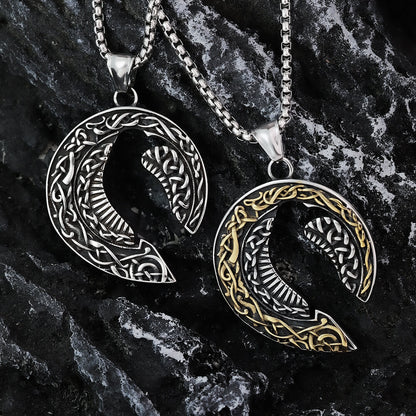 Men's Steel Vintage Celtic Raven Crescent Pendant Necklace