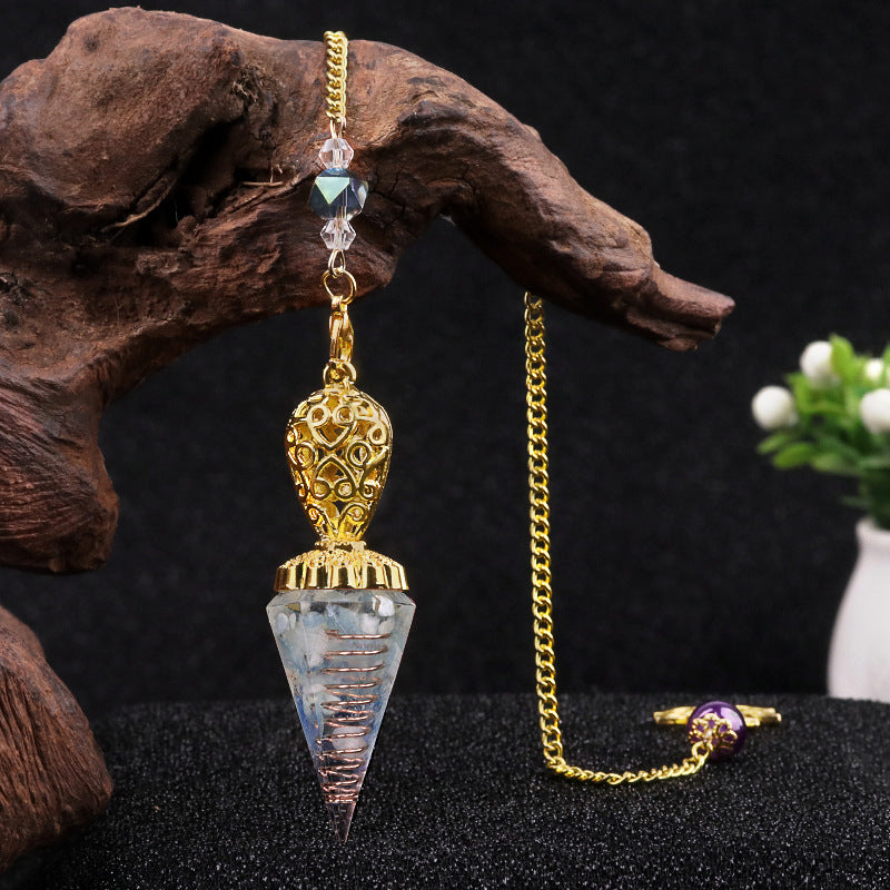 Golden Crystal Agate Resin Hexagonal Pyramid Spirit Pendulum