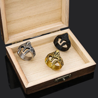 Vintage Solid Stainless Steel 3D Sparta Warrior Helmet Mask Band Ring for Men