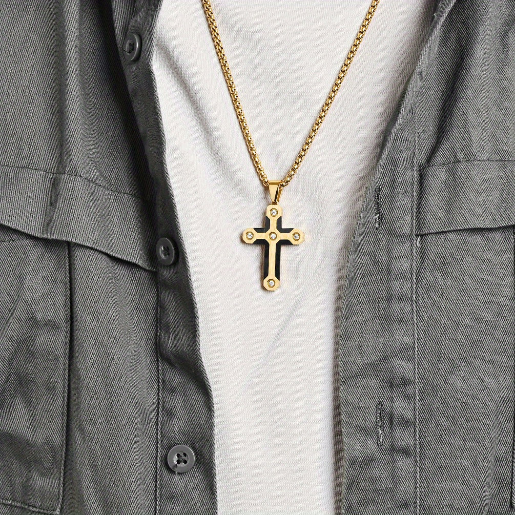Men's Camouflage Carbon Fiber European-Style Cross Pendant Necklace