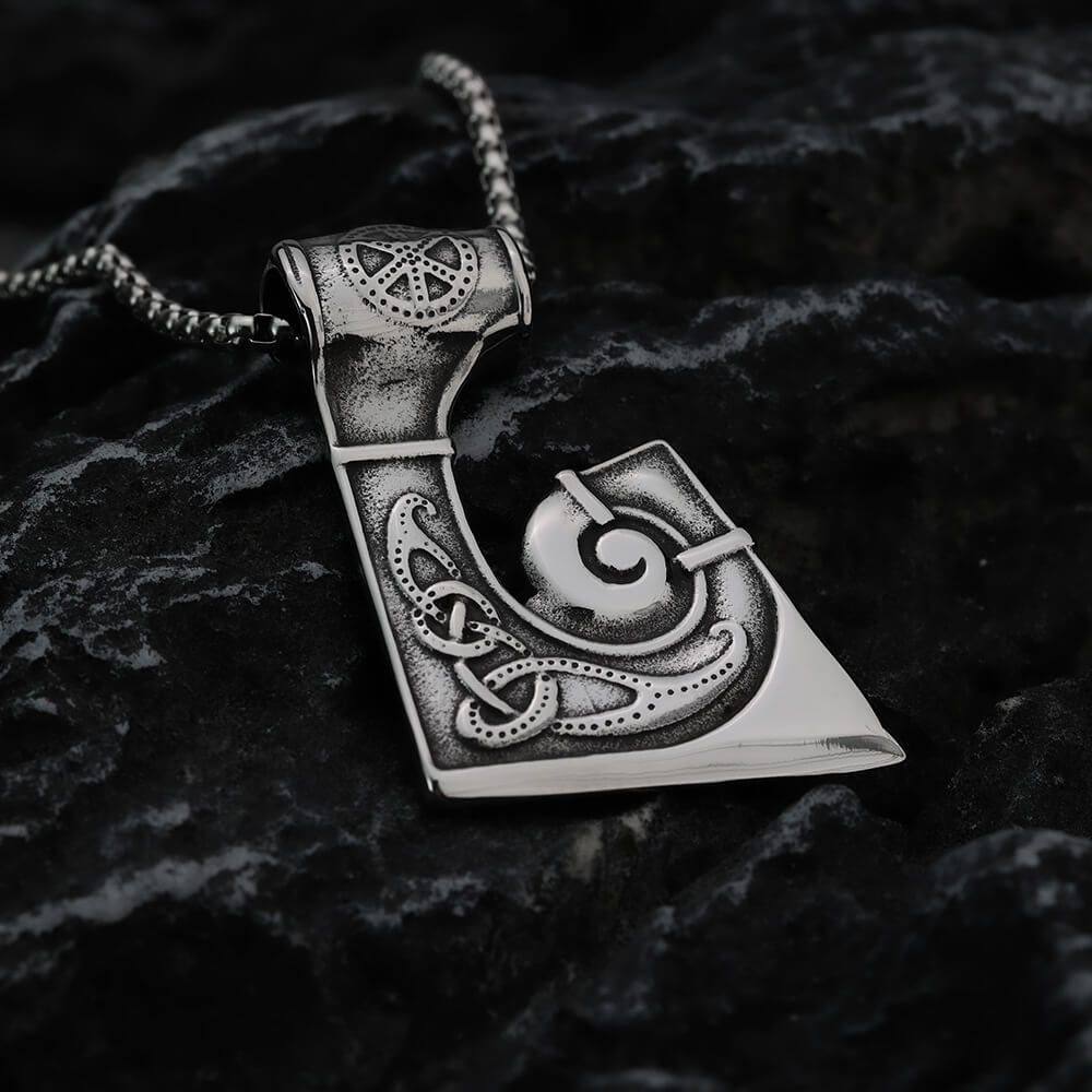 Men's Steel Viking Celtic Knot Axe Pendant Necklace
