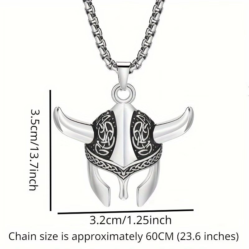 Men's Viking Helmet Horn Celtic Knot Pendant Necklace