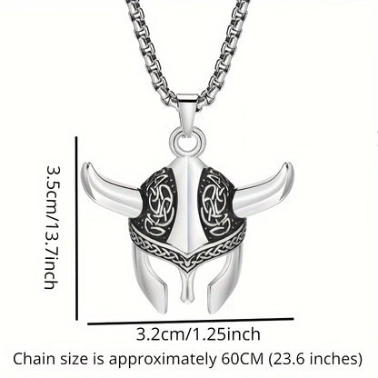 Men's Viking Helmet Horn Celtic Knot Pendant Necklace