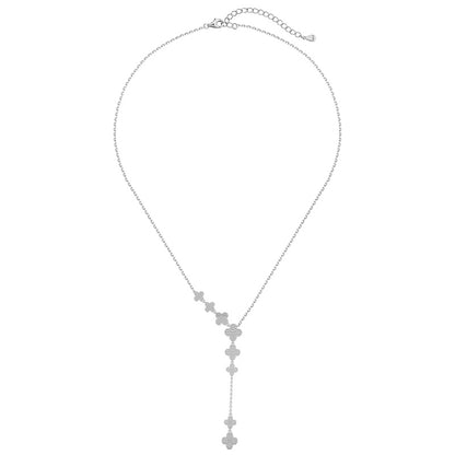 S925 Four-Leaf Clover Pendant Necklace, White Round Zirconia Inlaid Niche Jewelry with Extension Chain