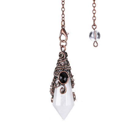 Vintage Palace Style Natural Crystal 12-Facet Hexagonal Pyramid Spirit Pendulum