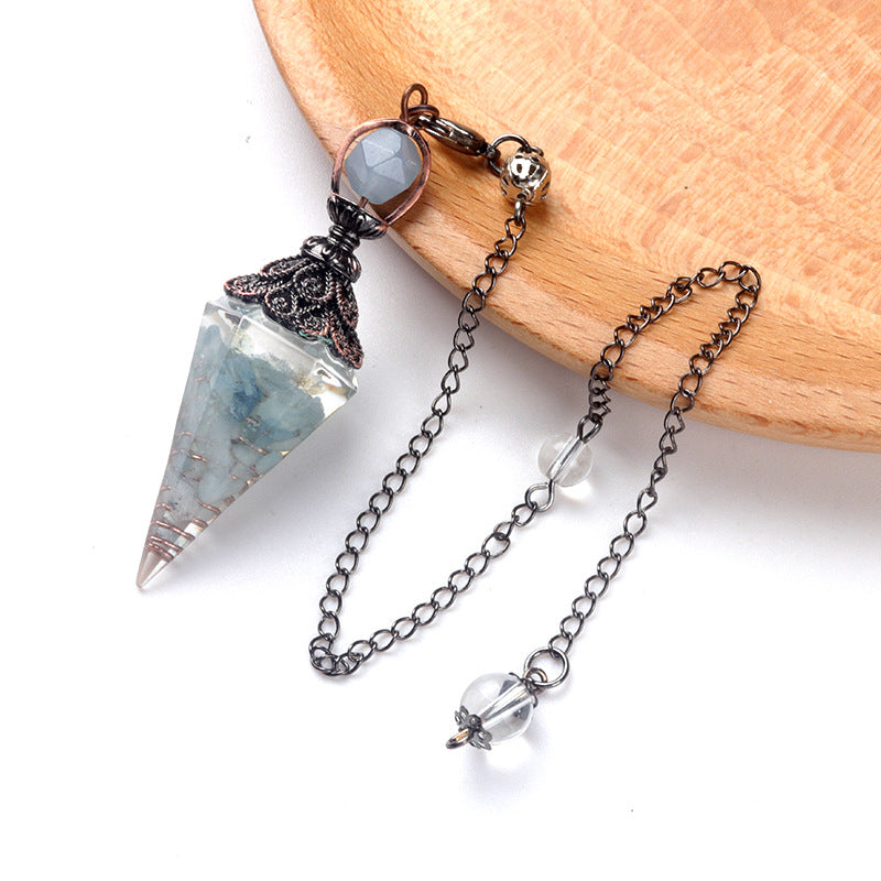 Antique copper crystal semi-precious stone multi-colored gravel resin spirit pendulum