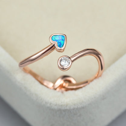 Women's Heart Opal With Zirconia Adjustable Ring