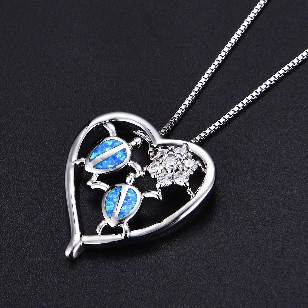 Turtle Opal Heart-shaped Pendant Necklace