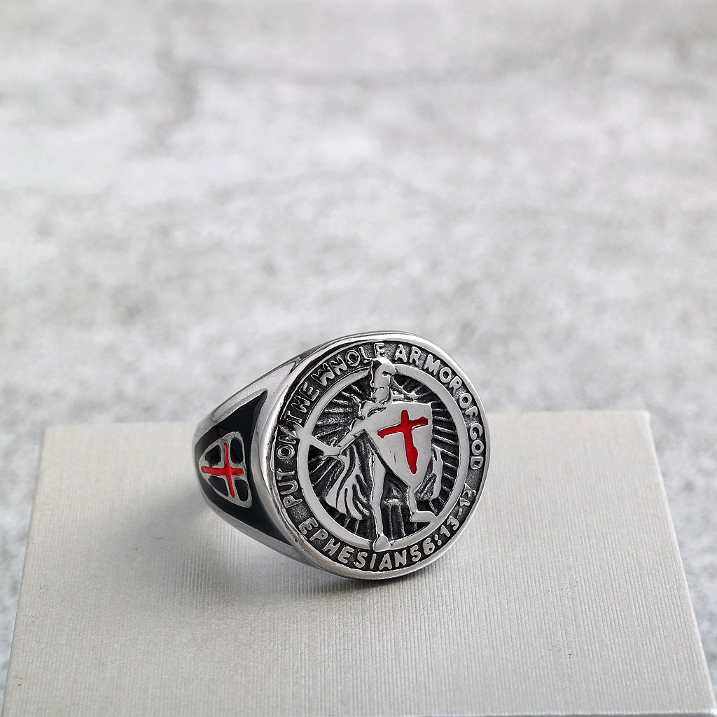 Vintage Solid Stainless Steel Medieval Templar Crusader Knight Cross Signet Ring for Men