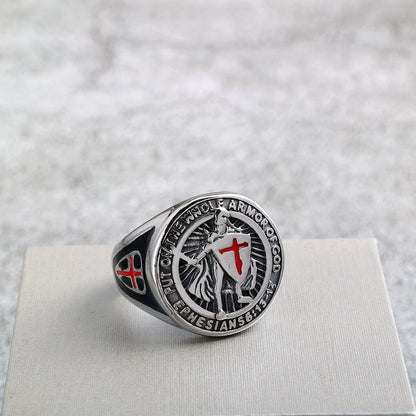 Vintage Solid Stainless Steel Medieval Templar Crusader Knight Cross Signet Ring for Men