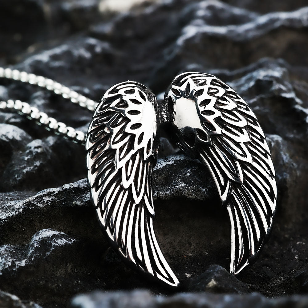 Men's Steel Angel Wings Pendant Necklace