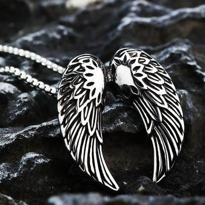 Men's Steel Angel Wings Pendant Necklace