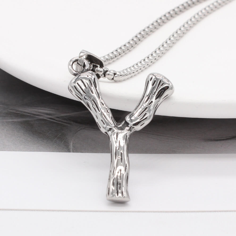 Men's Steel Y Shape Branch Pendant Necklace