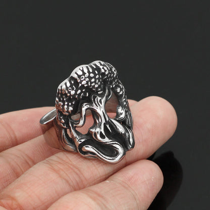 Vintage Solid Stainless Steel Punk Hollow Tree of Life Ring for Men