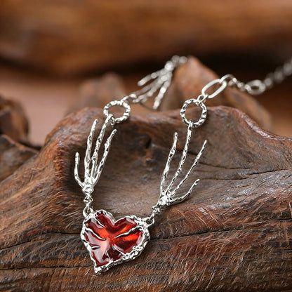 Gothic-style red heart-shaped necklace