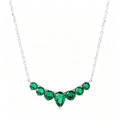 Women's Teardrop Heart Pendant Necklace, Inlaid Emerald Green Sapphire, S925 with White Gold Plating