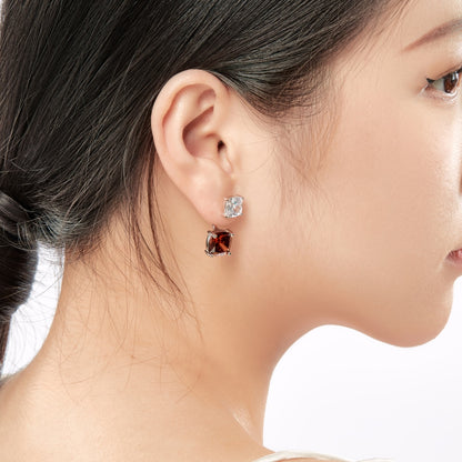 Women's 2‑Way Convertible Stud Earrings, Cushion‑Cut Coffee Zirconia, S925 with White Gold Plating