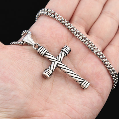 Men's Twisted Texture Cross Pendant Necklace