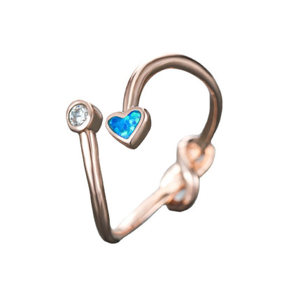 Women's Heart Opal With Zirconia Adjustable Ring